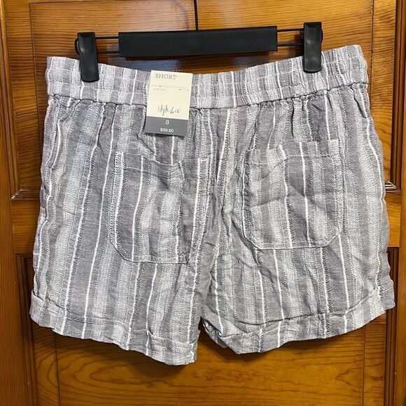 Style & Co. Grey Stripe Comb Linen Blend Soft Mid Rise Shorts Women’s Small - Picture 4 of 5